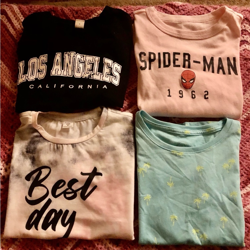 Set of 4 Graphic & Printed Tees - Black, Pink, Tie-Dye, Mint